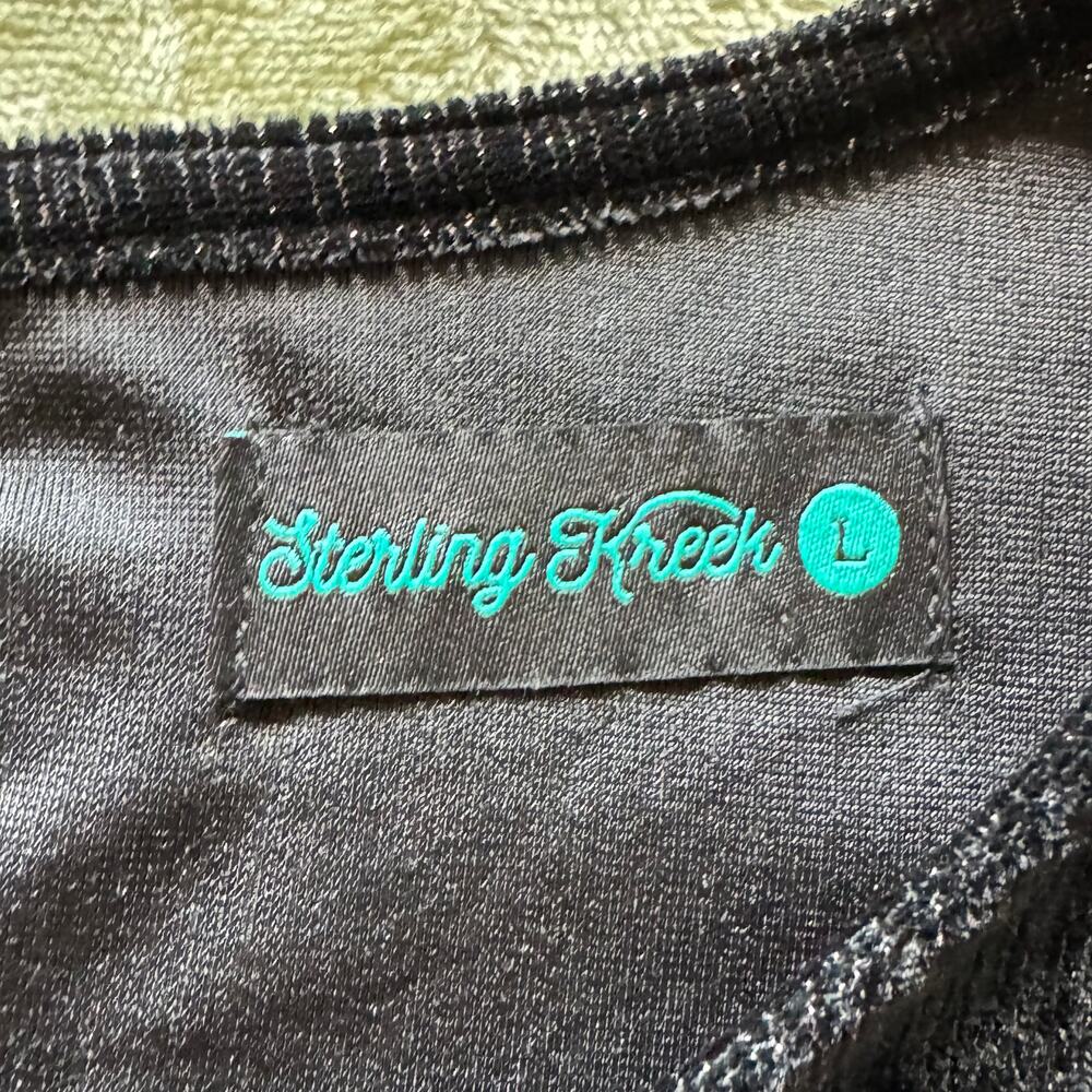Sterling Kreek Velvet Feather Trim Top Metallic Ribbed Puff Sleeve Party - Picture 9 of 10